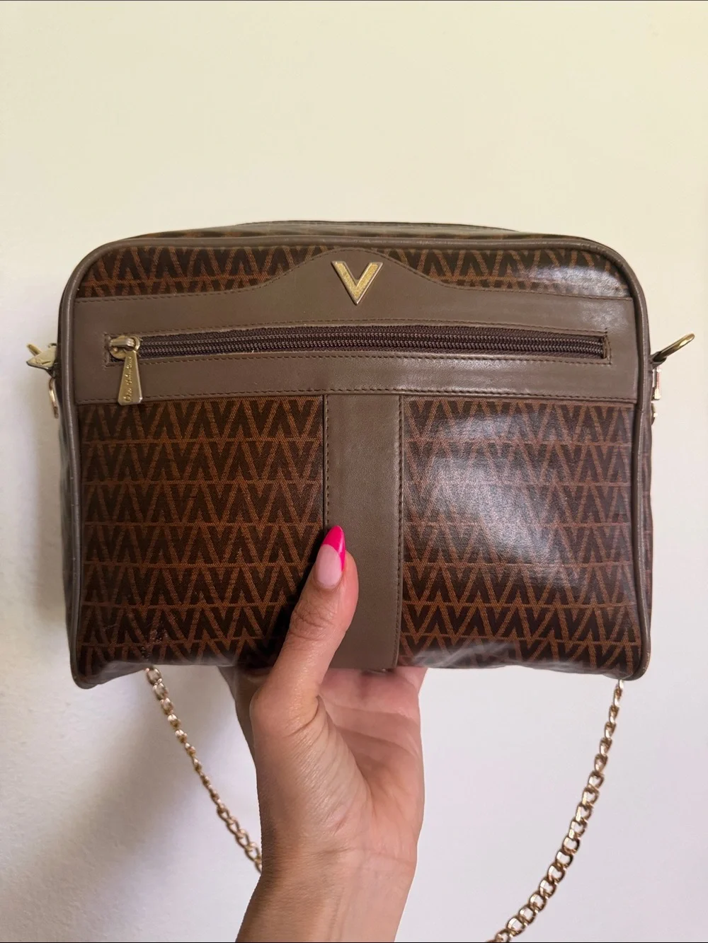 Valentino Brown Monogram clutch with Gold Hardware